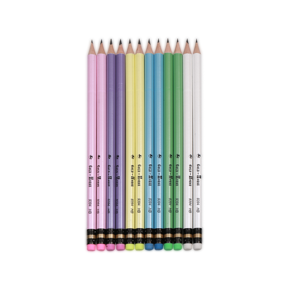 9394Round pencil with rubber tip, 6 assorted pearl powder painting colors